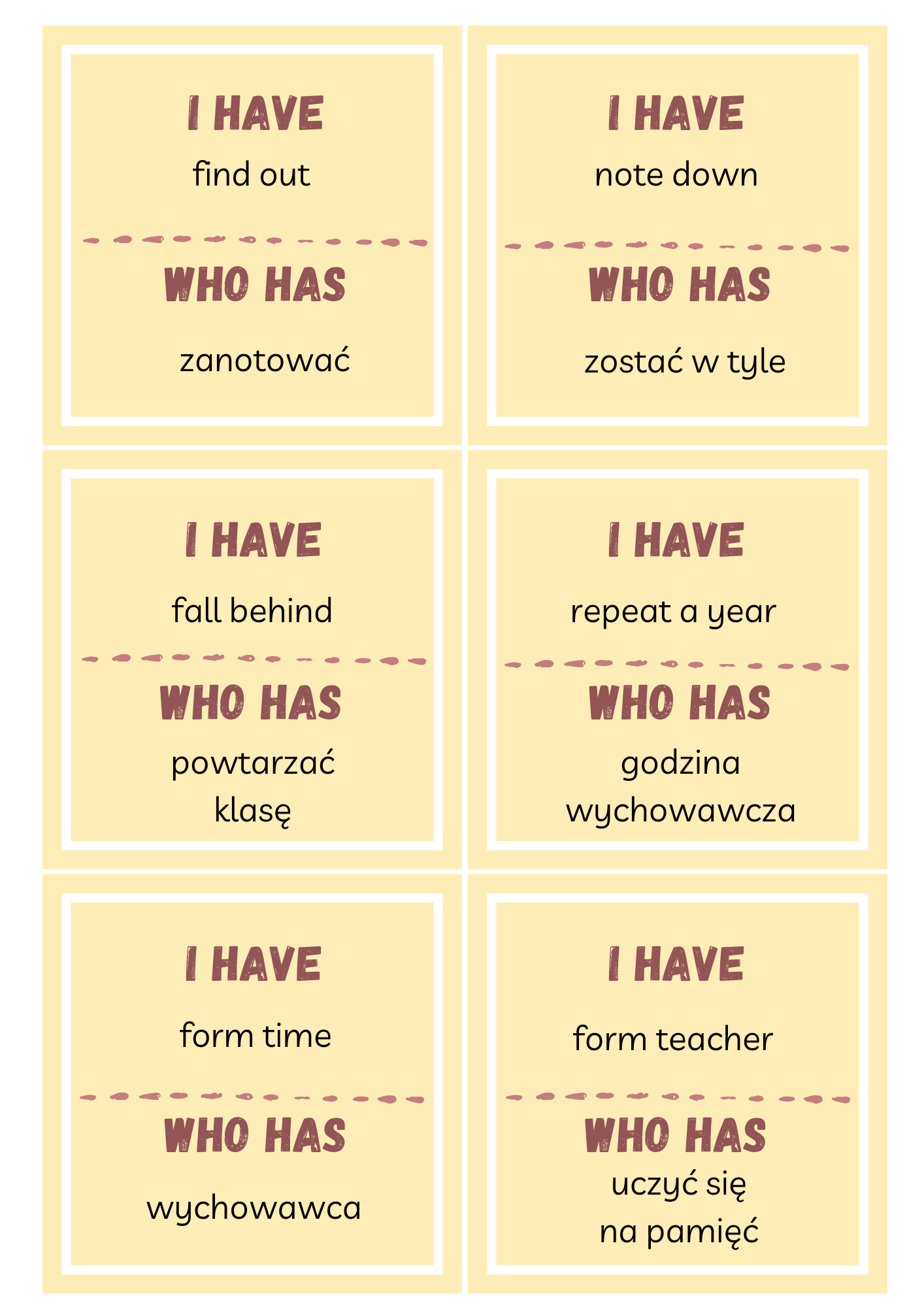 I have who has - 8 kl tłumaczenia - school