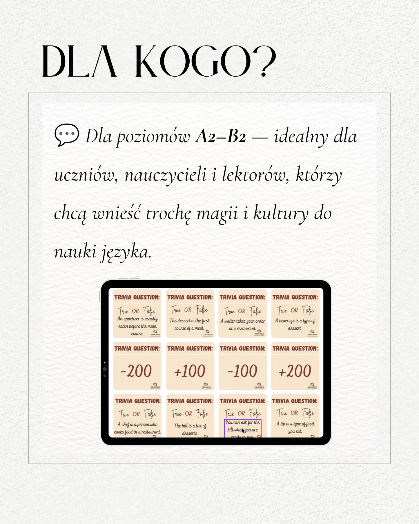 Restaurant Trivia – gra językowa