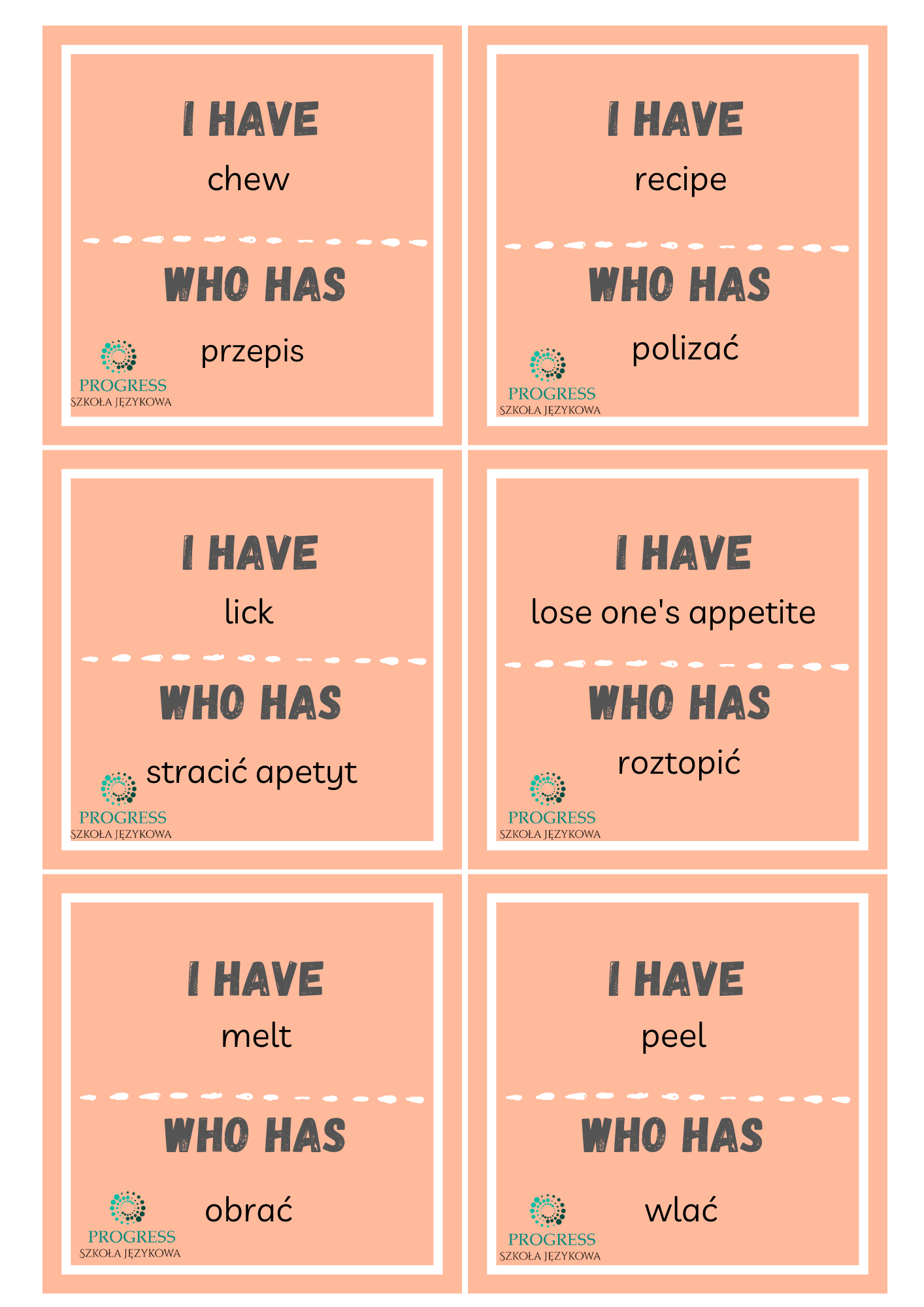 I have who has - 8 kl tłumaczenia - food