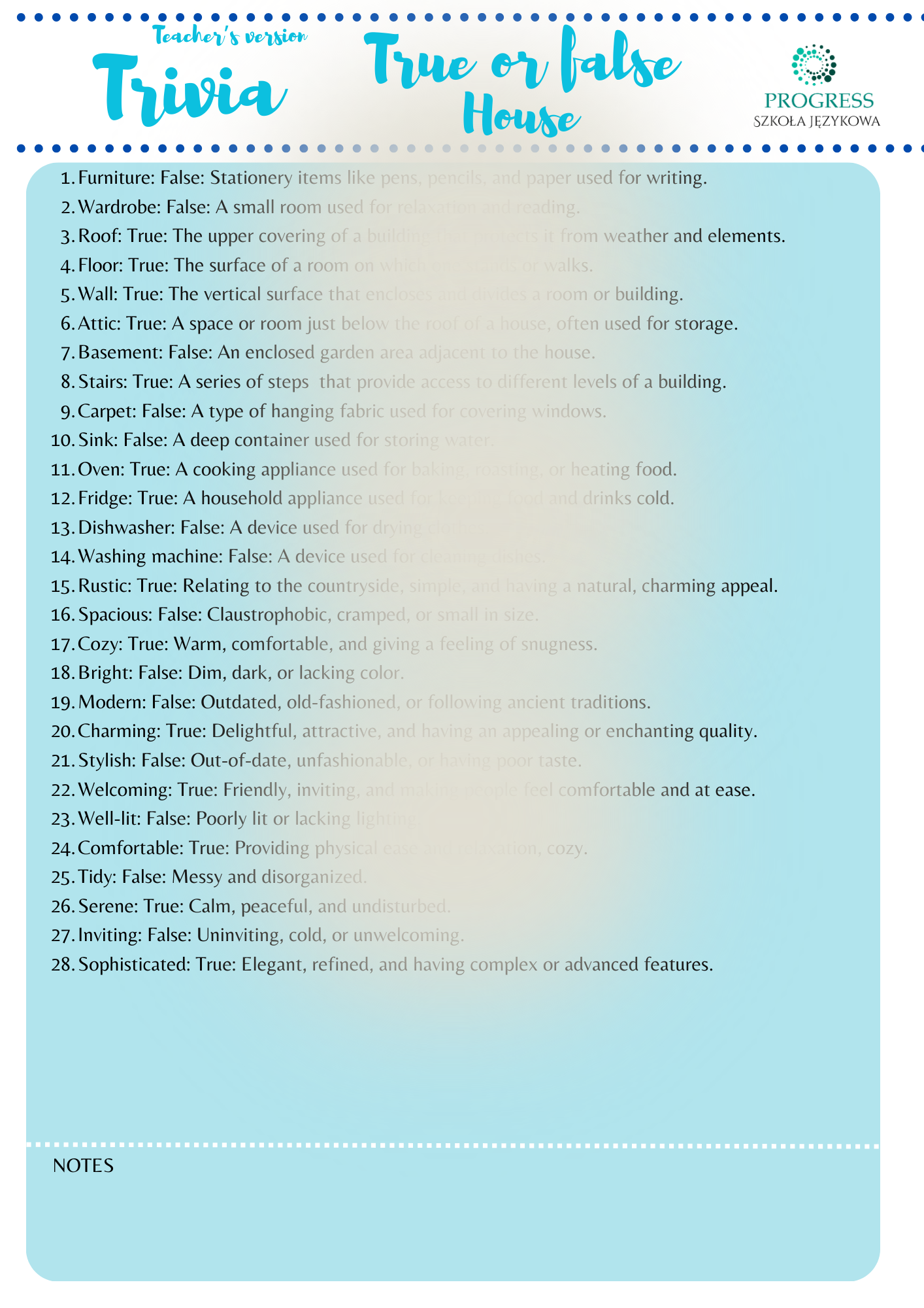 Trivia - true or false - house