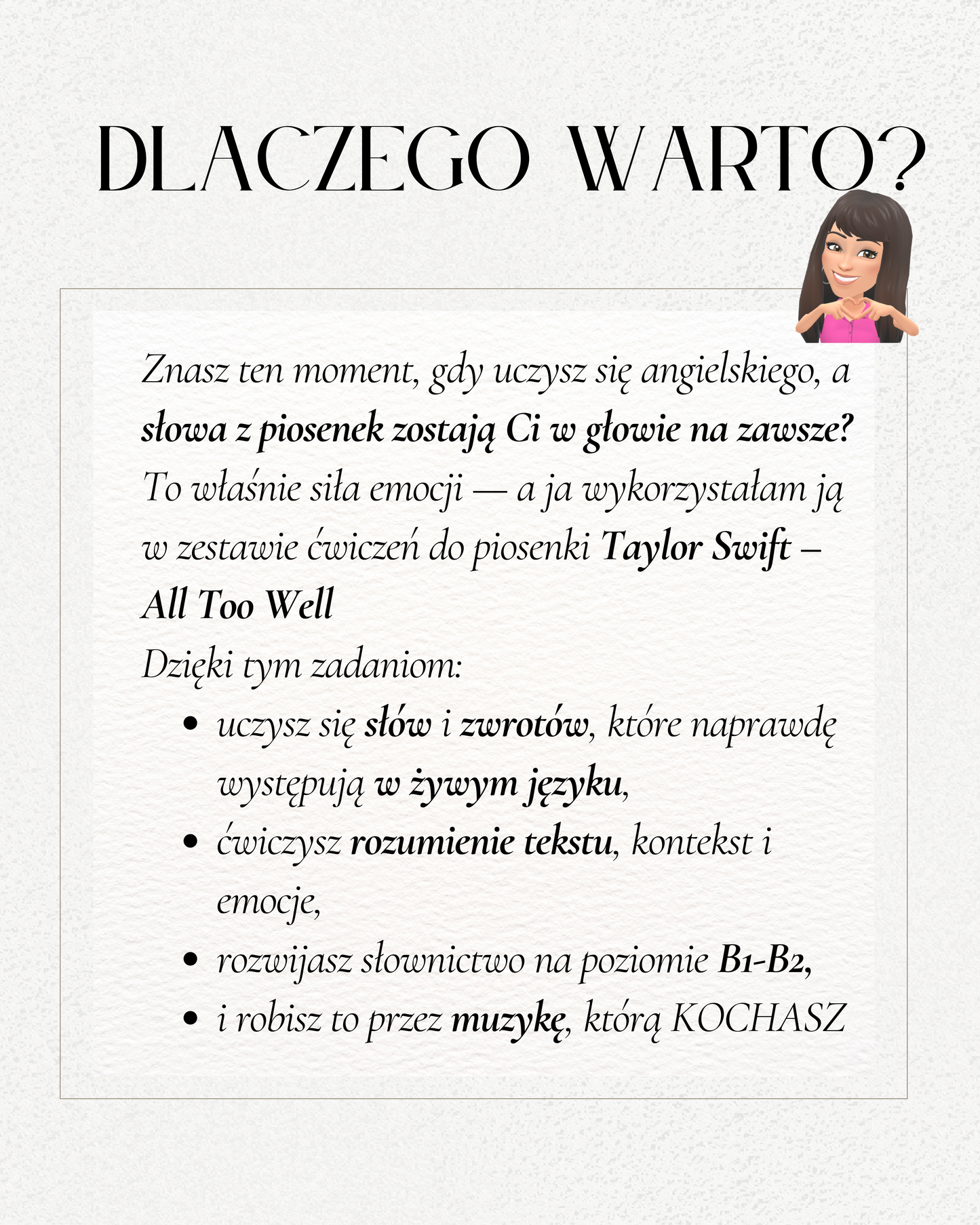 Zadania do nauki angielskiego z piosenki Taylor Swift (poziom B1)