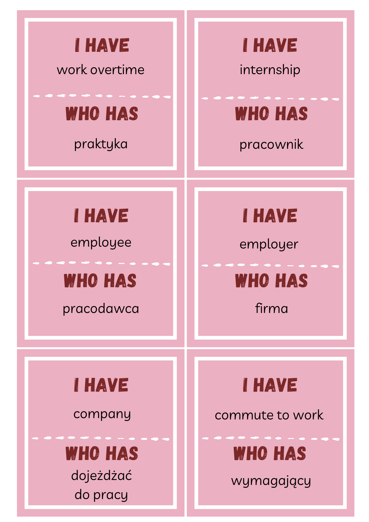 I have who has - 8 kl tłumaczenia - work