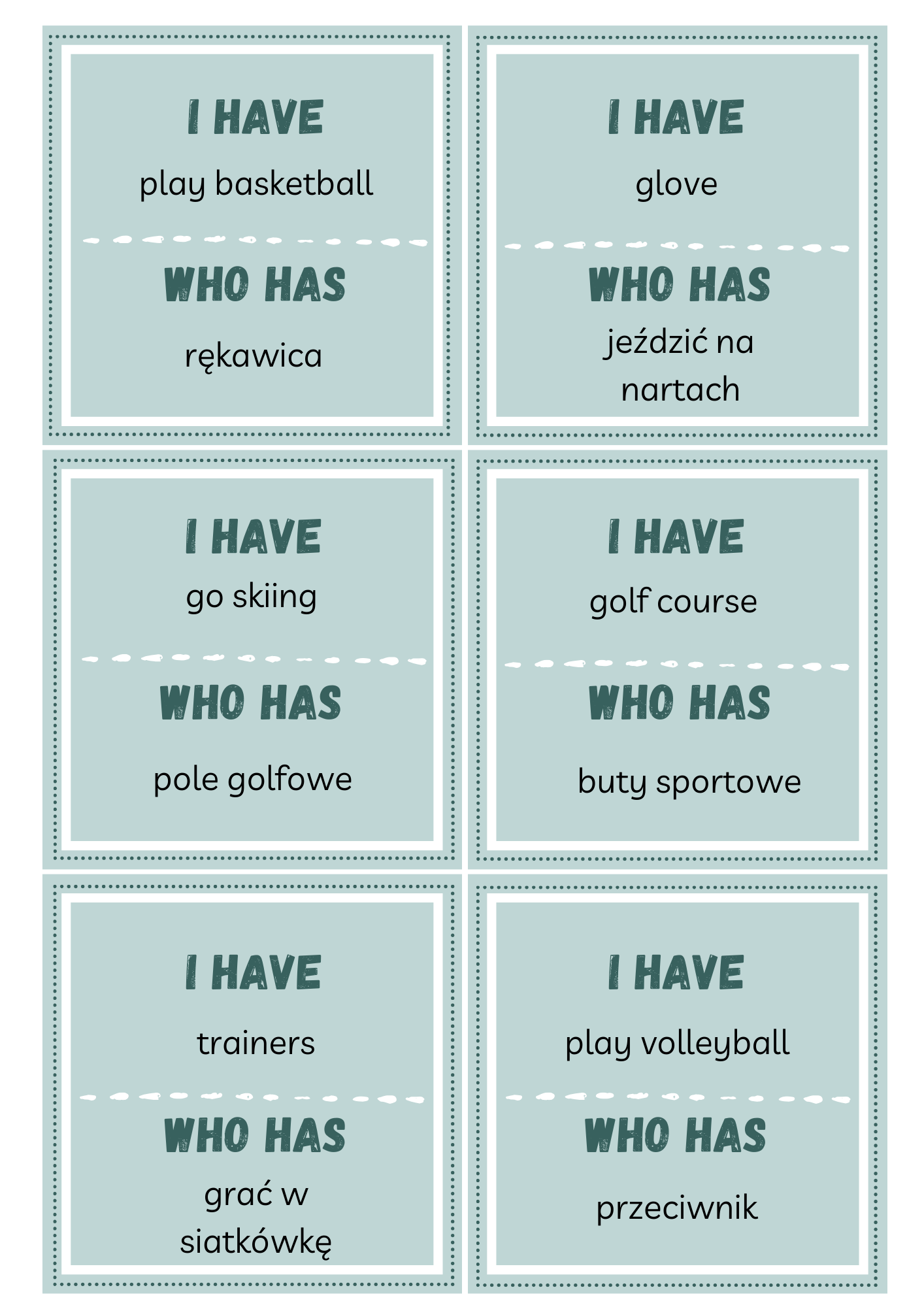 I have who has - 8 kl tłumaczenia - sport