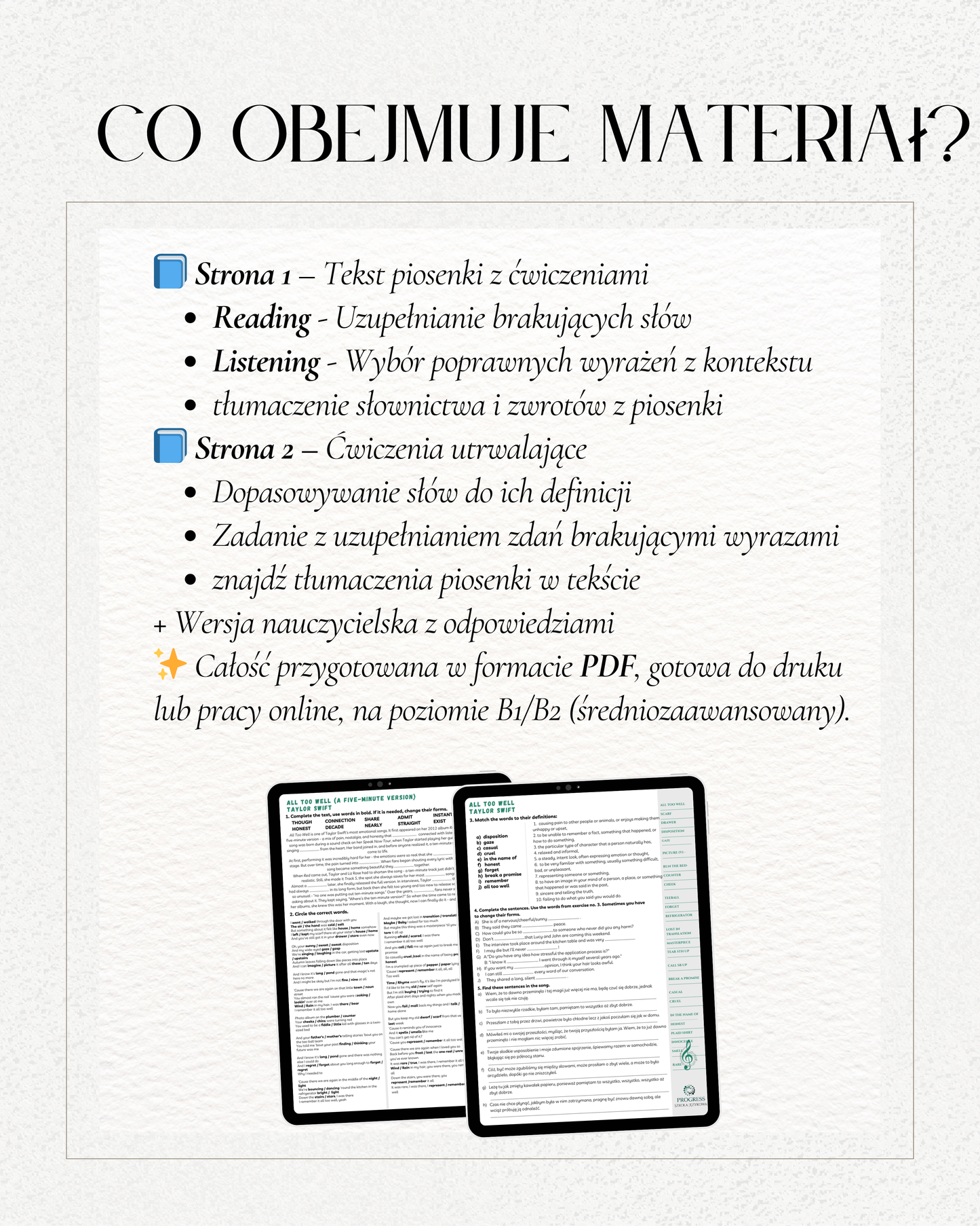 Zadania do nauki angielskiego z piosenki Taylor Swift (poziom B1)